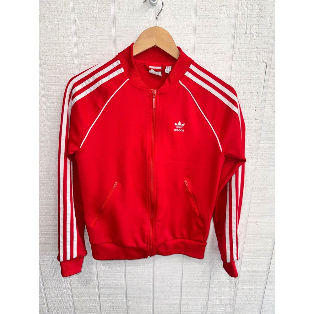 Adidas Originals Track Jacket Women Red 3-Stripe Trefoil Full Zip XS